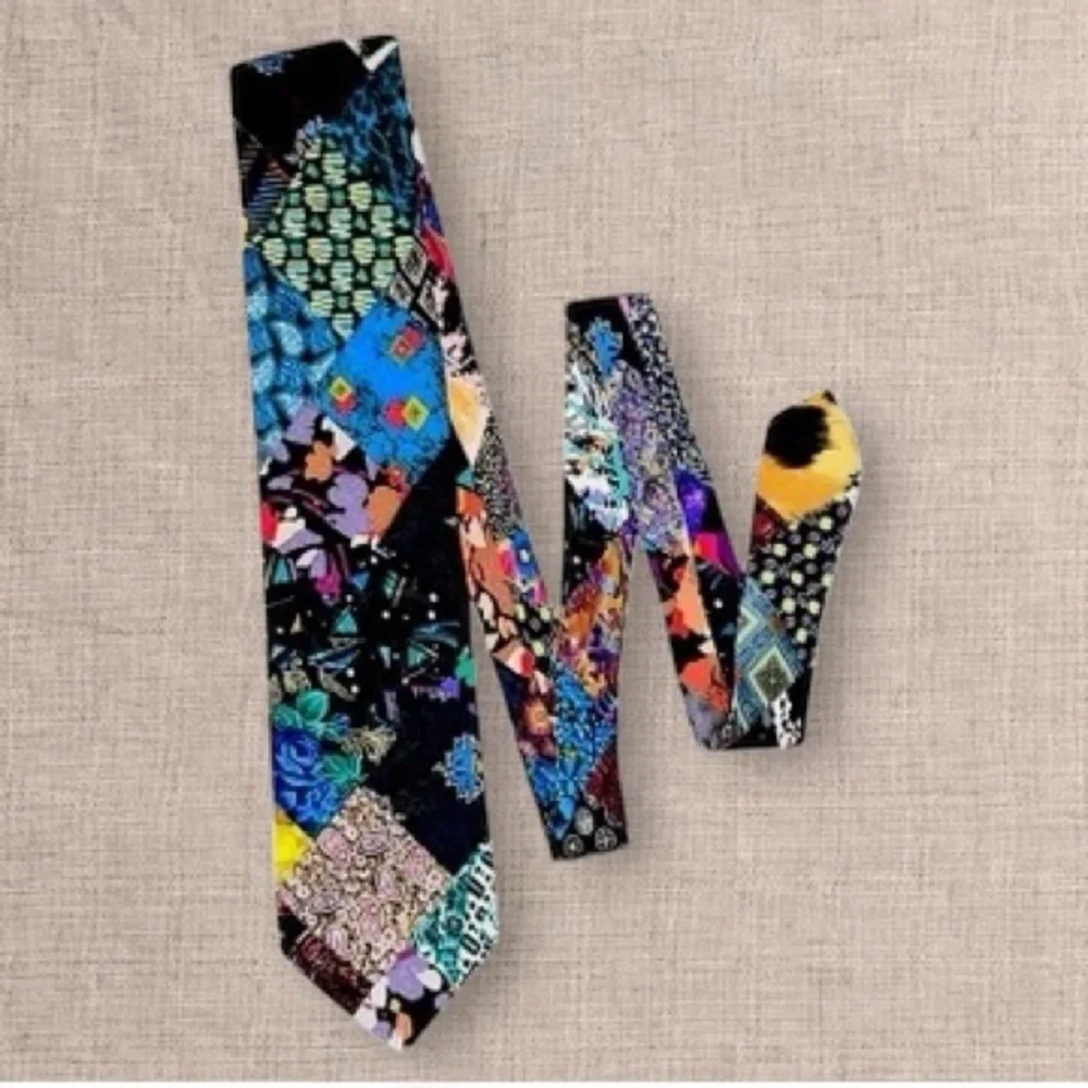 Brioni Silk Patchwork Tie Mens Multicolor Geometric Floral Luxury Designer